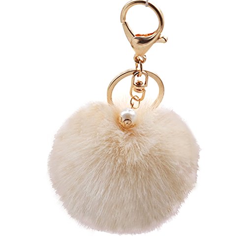 Vococal® 8cm Durchmesser Flauschige Weich Bequem Plüsch Faser Pelzkugel Schlüsselanhänger Keychain Autoschlüssel Taschen Handtaschen Telefon Anhänger, Beige Cover
