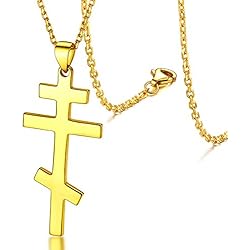FaithHeart Collar Ruso Cruz Ortodoxa de Rusia Colgante Dorado Plata de ley 925 Chapado en Oro Amarillo 18K para Rosario Joyería Moderna de Religión para Mujeres
