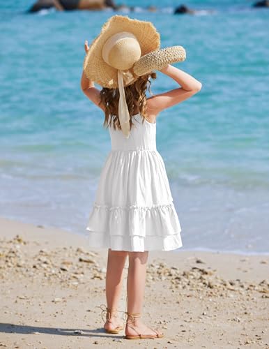 Image of Arshiner Girls Cami Summer Dress Boho Sleeveless Casual Sundress with Pockets for 4-12 Y