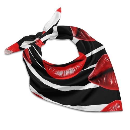 Red Lips Kiss Silk Like Head Scarf for Women Square Neck Scarf Satin Bandanas Fashion Headscarf2