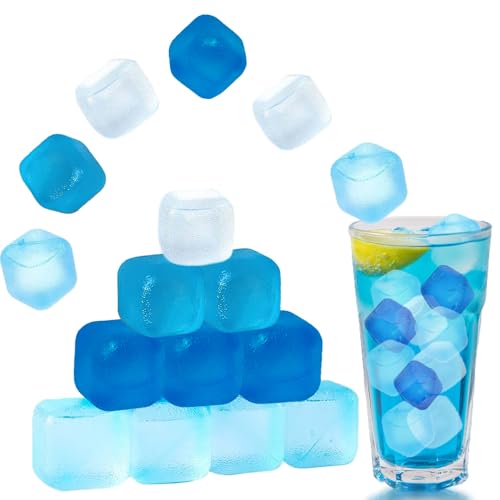 KEELYY 60 Piezas Cubitos de Hielo Reutilizables, Cubitos de Hielo de Plástico para Fiestas para Refrescar Bebidas, Azul