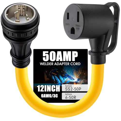 Image of Tellegloww NEMA SS2-50P to 6-50R 50Amp 6AWG Welder Adapter Cord SS2-50P Male to 6-50R Female, Heavy Duty 4 Prong to 3 Prong Adapter for Generator RV, STW 6AWG /3C, 1 FT, ETL Listed
