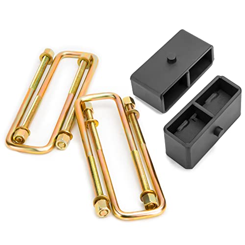Dynofit 2'' Rear Leveling Lift End Block Kit and Extra Long Square Leaf Spring Axle U Bolts for Silverado Sierra 2WD 2X2 4WD 4X4 2007-2019, Lift Block Kits Fit for Silverado Sierra 1500 07-21