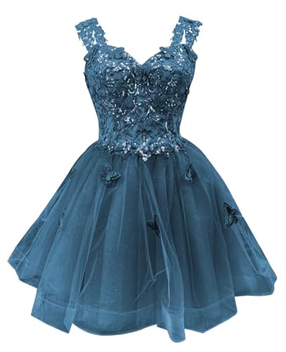 Image of Youjiayi 3D Butterfly Short Homecoming Dresses for Teens Off Shoulder DAMA Dresses for Quinceanera Glitter Sequin Prom Dress