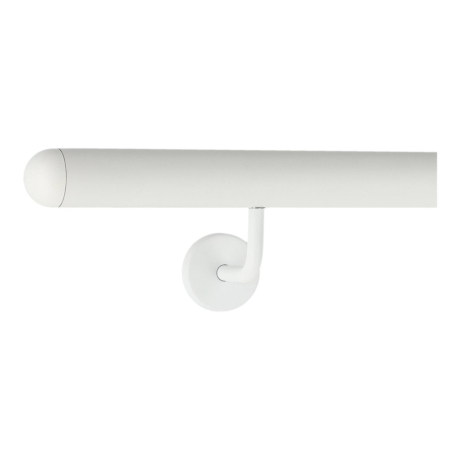 TIBU Barandilla de aluminio blanco de 30 a 600 cm para escaleras, de acero inoxidable, longitud 140 cm, con 2 soportes y tapón semicircular