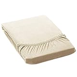 Apiando Home Collection Premium Spannbettlaken - weiches 100% Baumwolle Matratzen Spannbetttuch, bis 35 cm Matratzenhöhe Creme, 180x200-200x200 cm