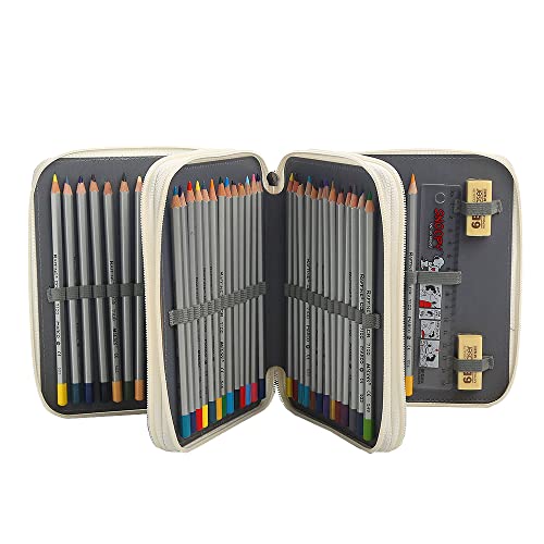 Image of 72 Slots Pencil Case Organizer w /Removal Handle Strap | 3-Layer Zipped Pencils Box Large for Colored Pencils Watercolor Pencils for Office and Travel for Artist