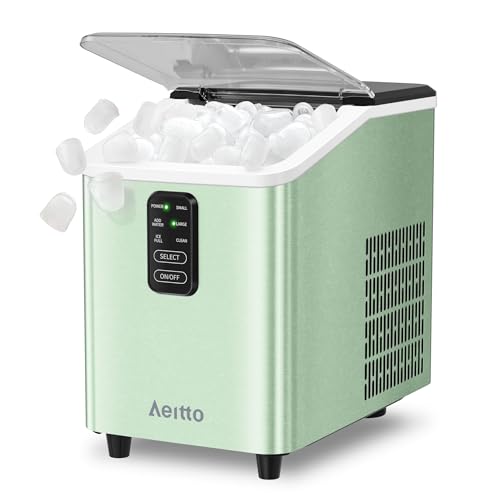 Aeitto Ice Maker Countertop 26lbs/24H, Ice Machine 8 Ice Cubes Ready in 6 Mins, 2 Sizes of Bullet Ice Portable Ice Makers with Basket &amp; Scoop, Auto Self-Cleaning for Home/Kitchen/Office Green