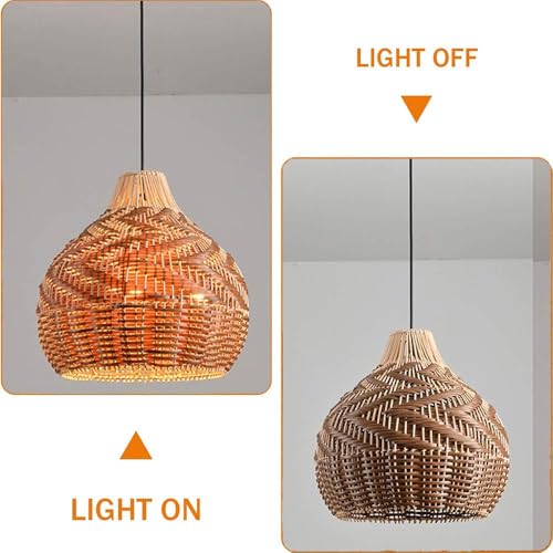 WISHVYQ Woven Pendant Lights, 15.8/19.7” Rustic Rattan Hanging Lamp Adjustable Handwoven Basket Shade, Wicker Coastal Retro Light Fixtures for Hallway Entryway Kitchen Island Dining Room - Image 6