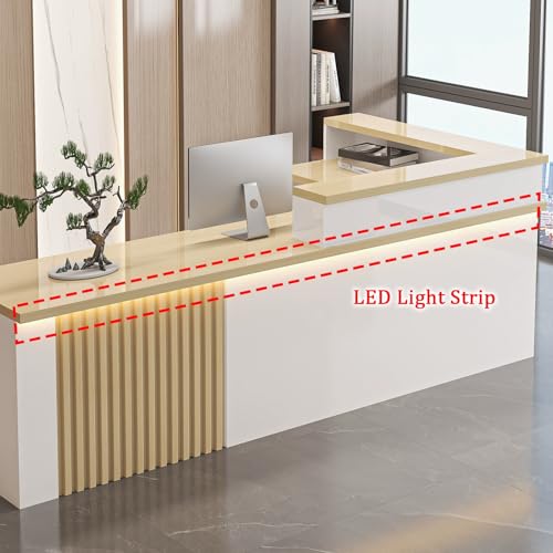 Elegante scrivania moderna a forma di L con cassetto chiudibile a chiave, elegante tavolo da ufficio per ingresso, soluzione di archiviazione per negozi e mobili per aziende