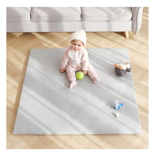 Image of Givjoy Baby Play Mat 48"x48" – Thick, Non-Slip Foam Mat for Babies and Toddlers. Foldable, Scrubbable, Odorless, and Soft, Ideal for Playpens, Crawling, and Indoor Playtime-Grey