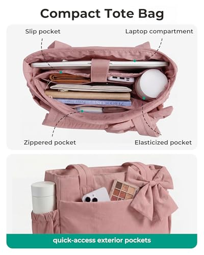 Image of BAGSMART Crush Bow Tote Bag for Women, Puffer Travel Work Yoga Laptop Bag | Large Bow Tote Fits 40oz Tumbler, 15.6 inch Laptop, Yoga Mat Sleeve, Waterproof Pocket, Travel Work Swim Gym Mom Shoulder Handbag