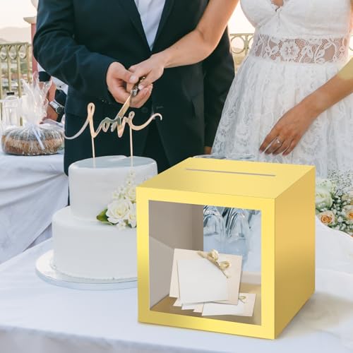 Image of Gold Card Box Wedding Favors Gift Card Boxes Post Box Cardboard Receiving Money Box Holder for Wedding Reception, Baby Showers, Anniversary, Birthday Party, Retirement, Graduation Envelope Holder