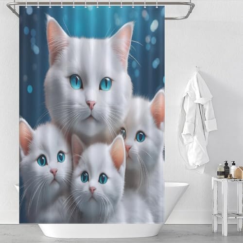 Rideau de douche tissu chat mignon imperméable lavable polyester 122x183cm - 2