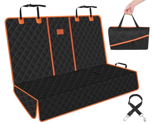 Pecute Funda para Asiento de Coche, Protector de Asiento Trasero Impermeable y Resistente, Cubierta para Mascotas y Perros, Accesorios (135cm, Negro con Ribete Naranja)