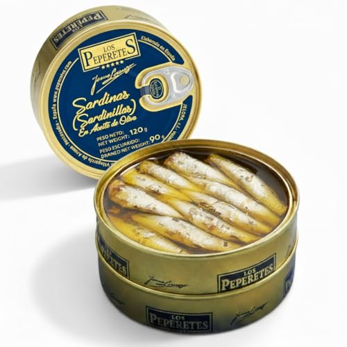 LOS PEPERETES Sardinillas Gallegas en Aceite de Oliva Virgen Extra 120 g | Lata de Sardinas Pequeñas Gourmet | Conserva Artesanal Premium | Pescado Azul de las Rías Gallegas