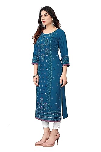 Image of BRC Enterprise Women's Girl Cotton Blend Stright Designer Attractive Look Kurta Light Blue