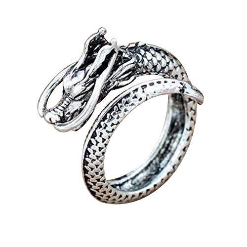 JczR.Y Vintage Dragon Open Ring for Men Punk Domineering Index Finger Dragon Rings Fashion Jewelry(silver)