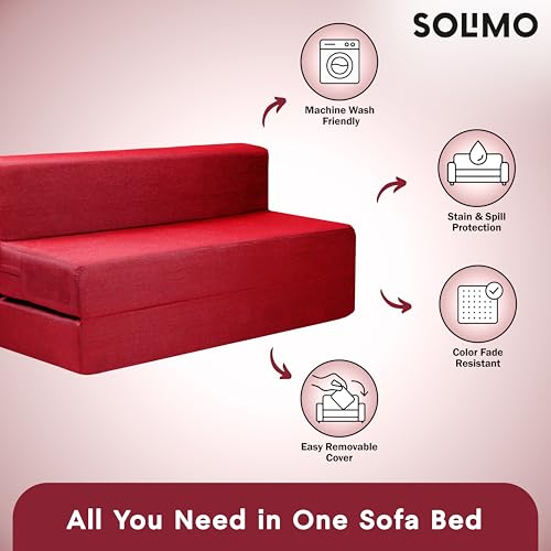 Image of Amazon Brand - Solimo 4 Seater 6 * 6 Jute Fabric Washable Cover Sofa Cum Bed 4 Seater Double Foam Fold Out Sofa Cum Bed (Finish Color - Maroon Delivery Condition - Pre-Assembled)