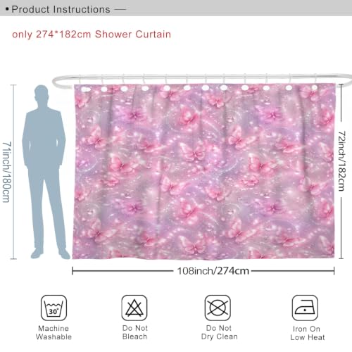 Rideau de douche extra large papillon romantique 274x183 lavable - 3