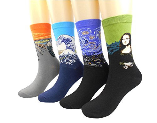 Famous Painting for Men's Art Patterned Casual Crew Socks (4 Pairs)
