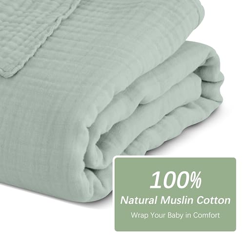 Image of SWEET DOLPHIN Muslin Baby Bath Towels Blanket - 2 Pack 100% Cotton Towel for Babies, Infants, Toddlers - 40x40Inch - Highly Absorbent, Light Emerald