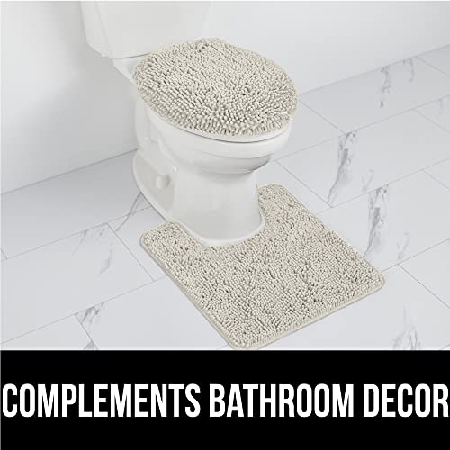 Image of Gorilla Grip Plush Absorbent Shaggy Chenille Bath Rug Mat for Toilet Base with Rubber Backing, Machine Washable, Microfiber Bathroom Contour Mats for Toilets, Bath Room Decor, Square, 22.5x19.5, Cloud