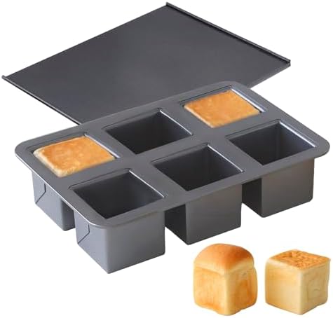 6-Cavity Mini Pullman Loaf Pan with Lid, 2.4 x 2.4 x 2.4 inch Square Bread Baking Pan, Nonstick Carbon Steel Toast Box Mold with Cover for Homemade Bread, Meatloaf, Cake - Thumbnail 2