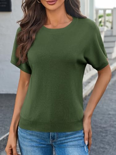 Image of Saodimallsu Women's Short Sleeve Crew Neck Knit Pullover Sweater