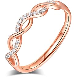 Anillo Pandora Nudo Infinito MicVivien Mujer Anillo de Compromiso, forma de Infinito Nudo, Plata de Ley 925 con Circonita, Promesa Aniversario Ajustable Anillo Oro Rosa