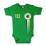 net-shirts Organic Baby Body mit Brazil Brasil Brasilien Trikot Aufdruck Fußball Fan WM EM Strampler - Spielernummer wählbar, Größe 12-18 Monate-Spielernummer 21