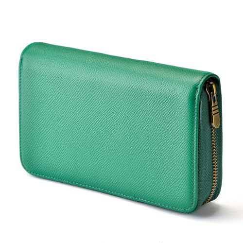 Image of Fountain Pen Leather Pen Case 10 Divided Slots, Rollerball Pen Holder Handmade Display Organizer Zippered Pouch