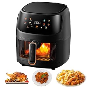 6 QT Air Fryer Oven,8-in-1 Air Fryers with Led Digital Touchscreen,with Visible Cooking Window,Oil-Free,Easy To Clean Non-Stick Basket,Customized Temp/Time,Automatic power off protection