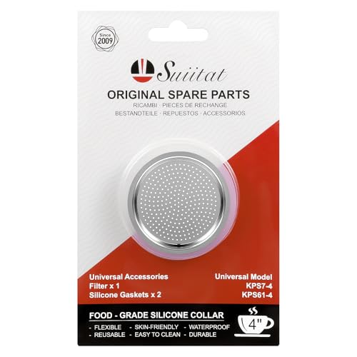Image of Moka Pot Replacement Parts, KPS-SR Moka Express 4 Cup Replacement Filter and 2 Silicone Gaskets for Moka Pots, Compatible with KPS7-4, KPS61-4