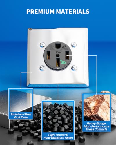 Image of BEBOBLY 50 Amp EV Charging Receptacle /Outlet, Weather-Resistant NEMA 14-50R EV Power Outlet with Wall Plate, U-Shaped Brass Clamp -Industrial Grade, 3-Pole 4-Wire Grounding, 125 /250V, UL Listed