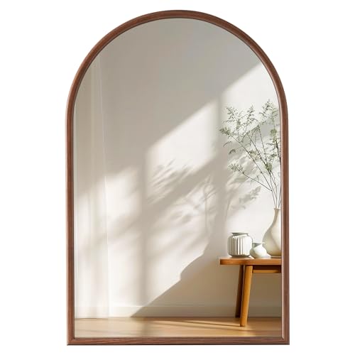 Image of 24 inchx36 inch Arch Wall Mirror for Wall, Wall Mounted Vanity Mirror for Bedroom, Wood Grain Finish Frame Mirror with Tempered Glass, Vintage Decorative for Bathroom, Entryway, Living Room, Walnut