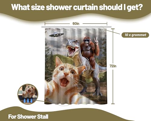 Image of Funny Cat Shower Curtain Monkey, 60x72 Inchs | Novelty Design, Men Pattern Theme, Cool Bathroom Decor Sets, Waterproof Cloth Fabric, with Hooks