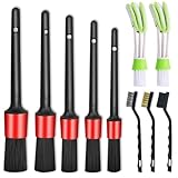 ONEST 11 Pieces Auto Detailing Brush Set for Cleaning Weels, Interior, Exterior, Leather, Including 6 pcs Natural Boar Hair Premium Detail Brush and 2 pcs Automotive Air Conditioner Cleaner and Brush
