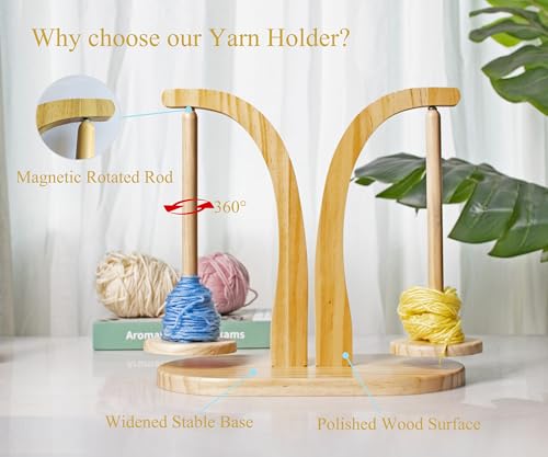 Image of Wooden Yarn Holder for Crocheting, Magnetic Rotating Yarn Ball Holder, Crochet Gift for Knitting Lovers