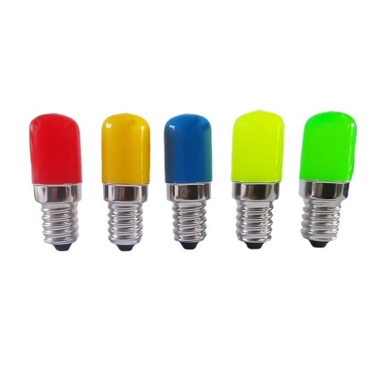 1fortunate lights, Paquete de 20 bombillas LED coloridas T18 220V E14 2W cubierta lechosa bombilla tubular roja amarilla verde azul(Fluorescent green,T18M E14 2W)