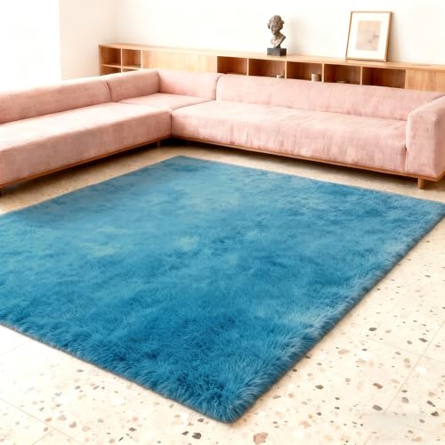 Tapis salon polyvalent extra doux bleu uni 190 x 300 cm