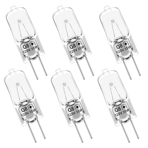Image of 35W G8 Halogen Bulb 2Pin 120V – 350 Lumens,6 Pack Microwave Oven Bulbs Replaces WB25X10019, Long-Life Eco-Halogen Replacement for Under-Cabinet, Range Hood, Desk Lamp，Under Sink Kitchen Lighting