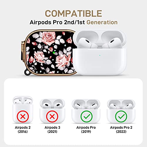 Image of Maxjoy for AirPods Pro 2nd /1st Generation Case with Lock, Flower AirPods Pro 2 Case Lock Protective Hard AirPod Pro Cover for Women Girly with Keychain for Airpod Pro (2023 /2022 /2019), Rose