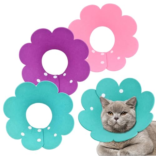 Amexo 3 Stücke Katze Schutzkragen Soft Halskrause Katzen Halsband Anti Biss Halskragen Katze Schützender Kragen für Katzen Welpen M (Rosa, blau,...