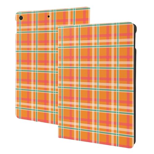 Housse iPad 10.2 écossais orange et blanc avec support folio rotatif
