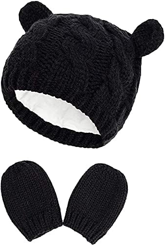 DRESHOW Neugeborene Baby Mütze und Handschuhe Set Kleinkind Babymütze Winter Strickmütze Unisex Baby Wintermütze