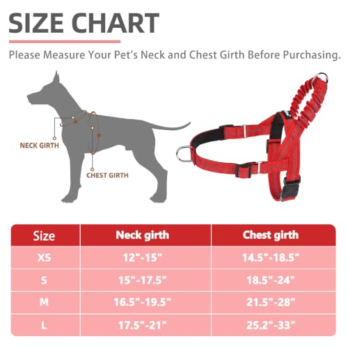 Image of PUPTECK No Pull Dog Harness for Large Dogs, Adjustable Reflective Pet Vest Harness with Bungee Handle, Escape Proof No Choke Harness for Large Dogs Walking Training, Red L