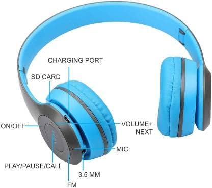 Image of icall P47 Headphones Gaming Bluetooth Wireless Folding Headset Over Ear Eardphone with Mic Active Noise Cancellation Over EarHeadphones (Blue)