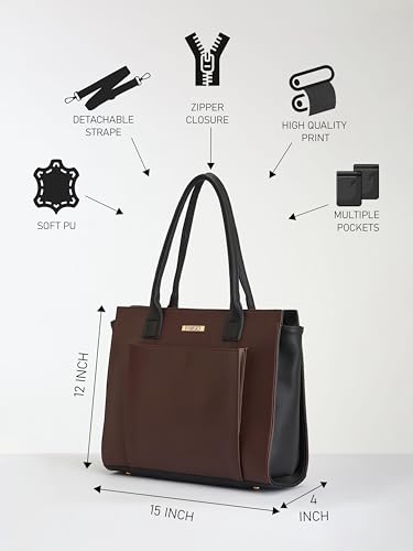 Image of Fargo Amara Vegan Leather Tote Bag for Women | Laptop Compartment, RFID Pockets, YKK Zipper, Large Office Handbag | Shoulder Bag for College & Daily Use | Made in India