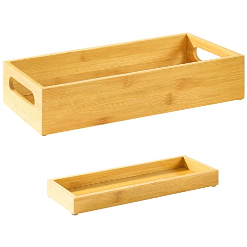 VITVITI Bambus Badezimmer Tablett für Theke, Toilettentank Vanity Tray Halter mit Griff, Toilettenpapierkorb Organizer für Seifenspender/Küche, Natürliches Badezimmer Dekor, 2 Stück Cover